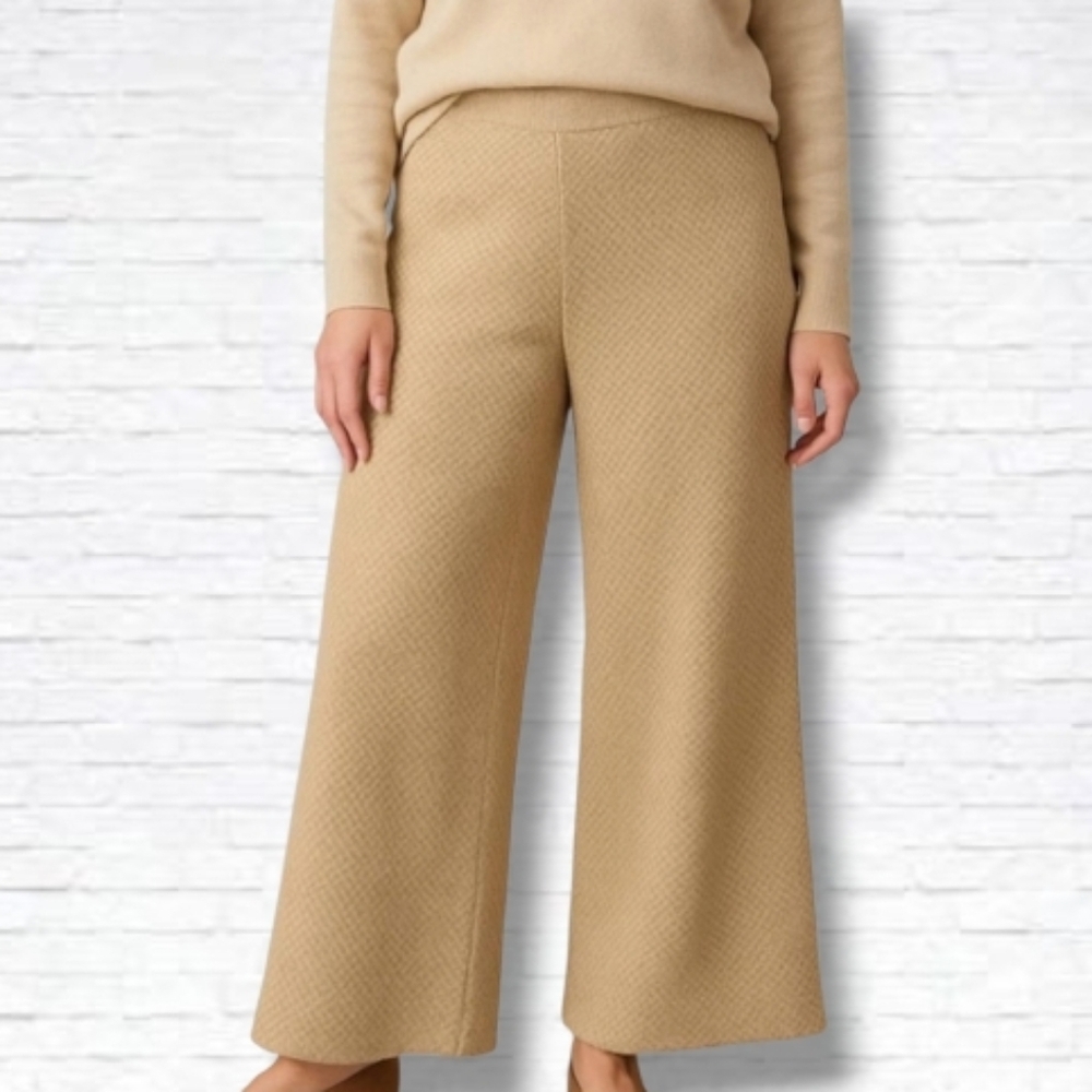 Free People Beach Tan High Rise Wide Leg Cotton Crochet Pull On Pants Size L